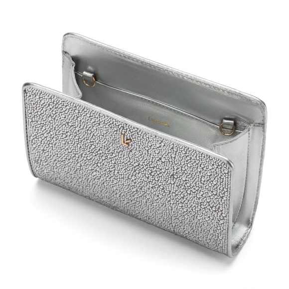 Larroude Erin crystal silver gray  clutch bag with removable gold chain strap - Picture 3 of 14